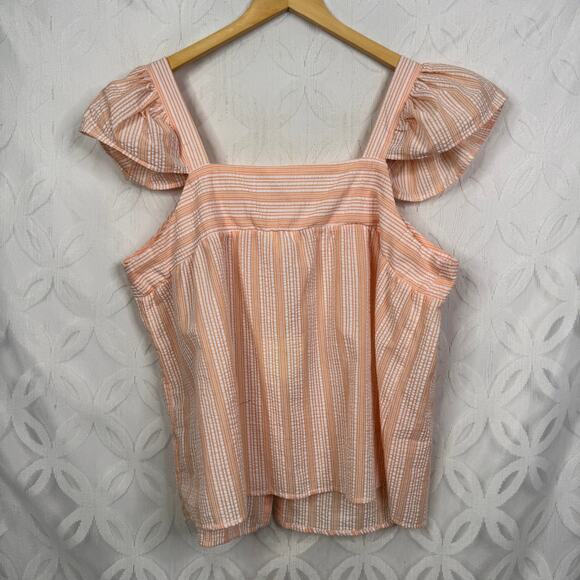 Perch by Blu Pepper Button Up Striped Ruffle Sleeveless Top Light Peach Size 3X - Picture 5 of 7